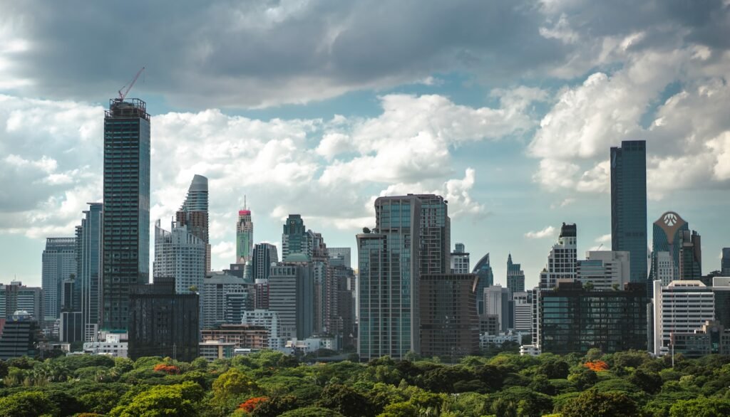 a view of a large city with tall buildings
