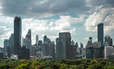 a view of a large city with tall buildings