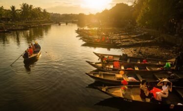 sunset, boat, nature, river, country, hoi an, vietnam, hoian, water