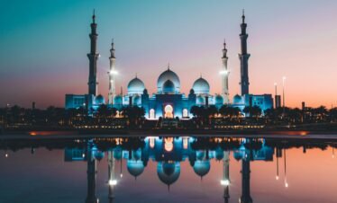 blue and beige concrete mosque