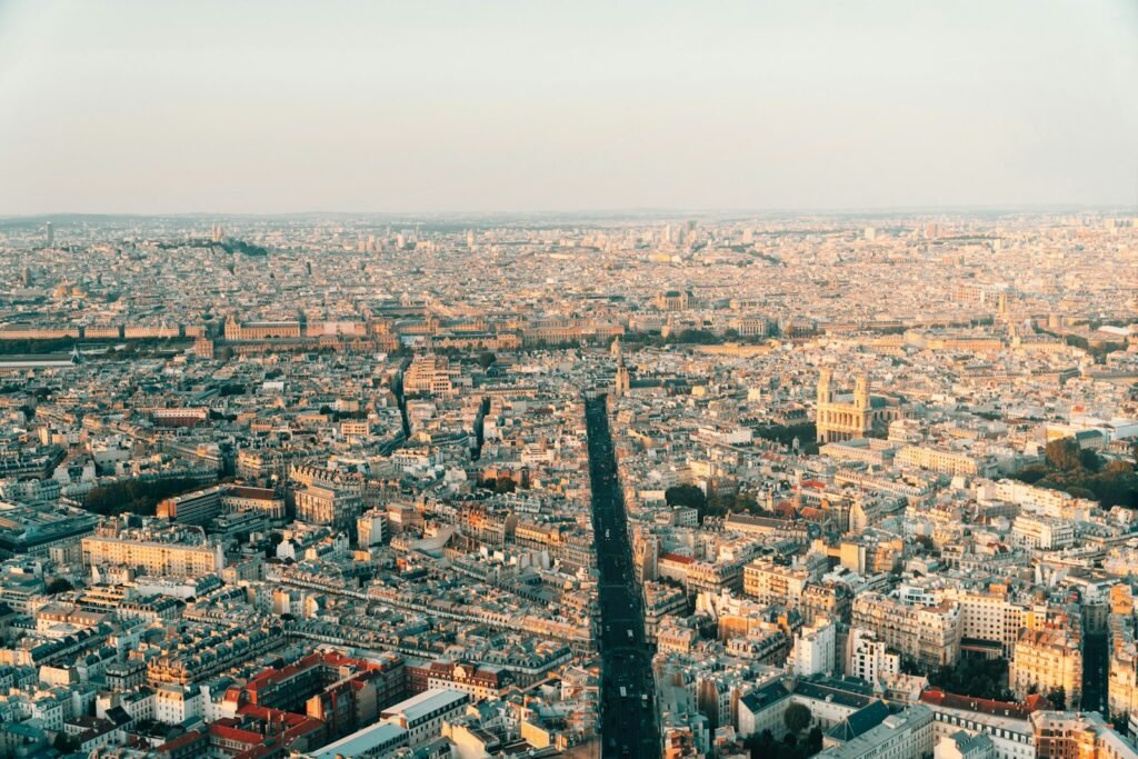 a view of the city of paris from the top of the eiffel tower