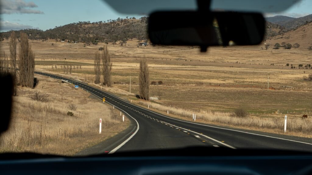 a view from inside a car of a highway