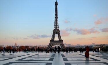 eiffel tower in paris during sunset